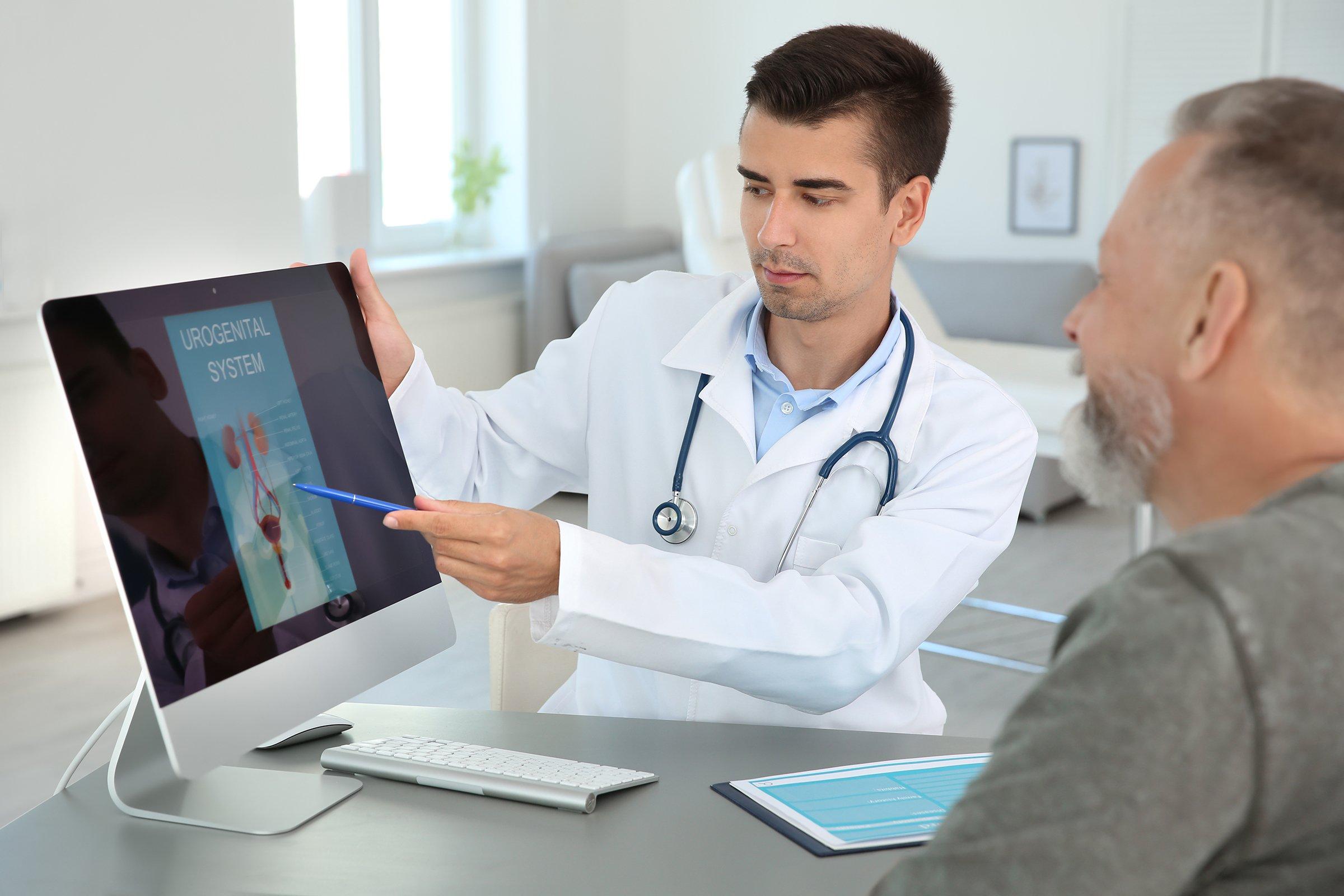 Man with health problem visiting urologist at hospital